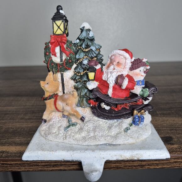 Santa Sleigh Stocking Holder – Heavy Resin Dolgen Christmas Mantel Hanger - Picture 1 of 9